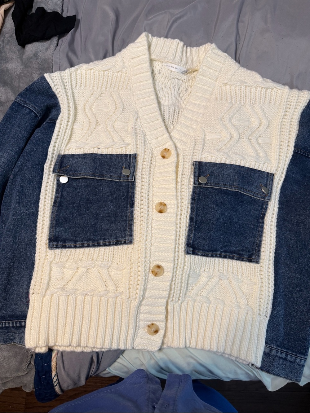 Altar'd State Cream Open Knit Cardigan